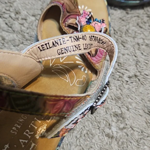 L'ARTISTE Spring Step Leilanie Slingback Leather Floral Sandals - Picture 9 of 12